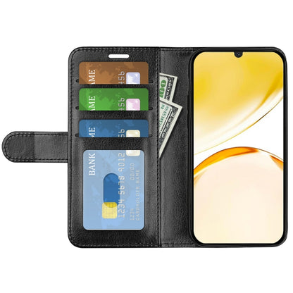 Red leather flip phone case with textured finish, card slots, and stand cover.