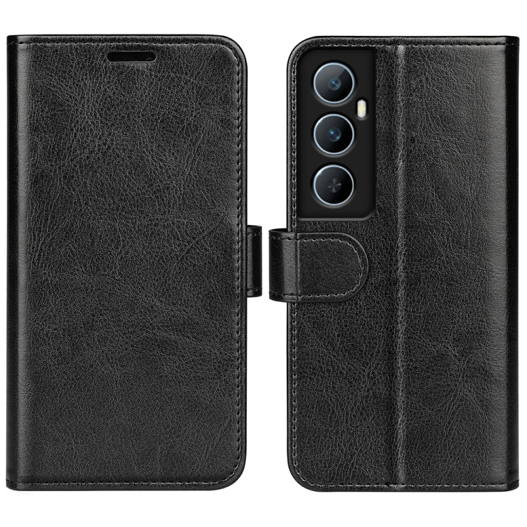 Black leather flip phone case set: front cover view and back with camera cutout.