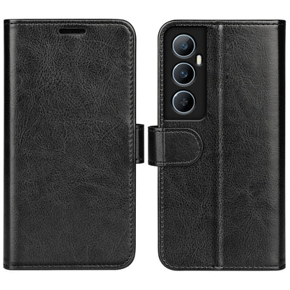 Black leather flip phone case set: front cover view and back with camera cutout.