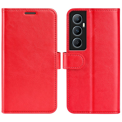Red textured leather horizontal flip phone case with card slot and camera cutout