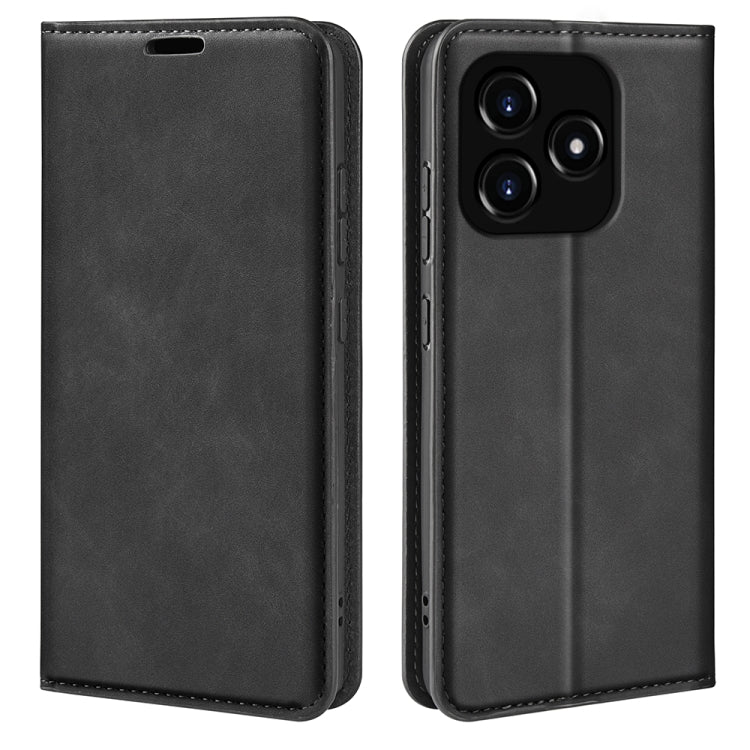Black magnetic suction leather phone case with flip cover and rear camera cutout