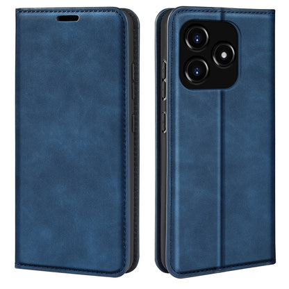 Dark blue magnetic suction leather phone case with flip cover and rear camera cutout
