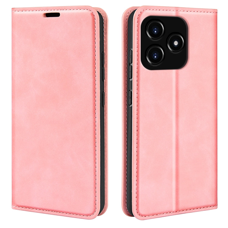 Pink magnetic suction leather phone case with flip cover and rear camera cutout