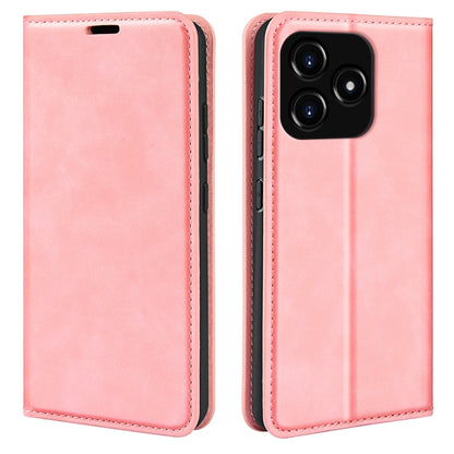 Pink magnetic suction leather phone case with flip cover and rear camera cutout