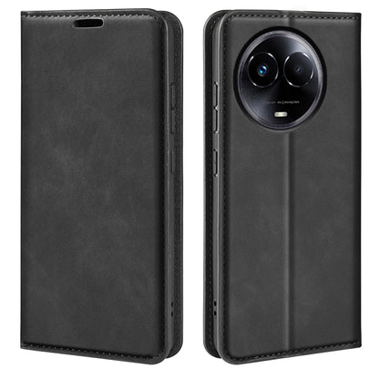 Black magnetic suction leather phone case with flip cover and camera cutout