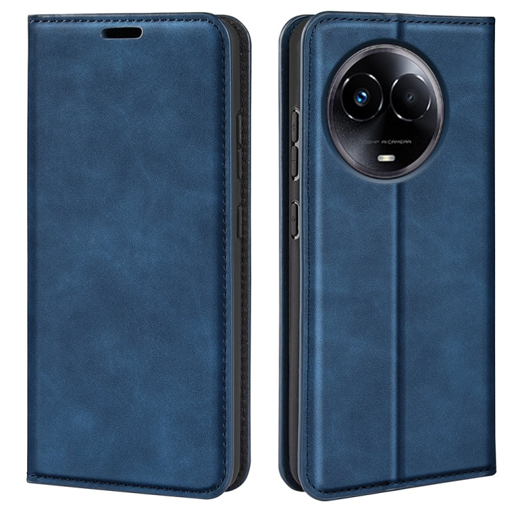 Dark blue magnetic suction leather phone case with flip cover and camera cutout
