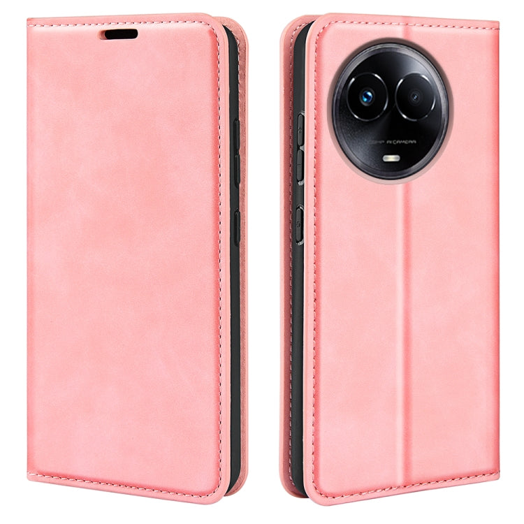 Pink magnetic suction leather phone case with flip cover and camera cutout