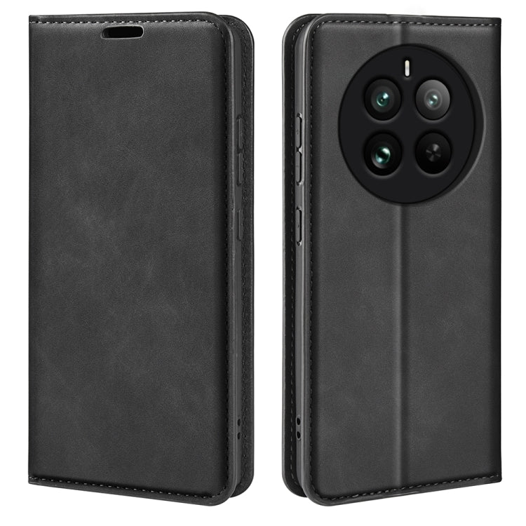 Black leather phone case with stitched trim and camera cutout (quad-lens)