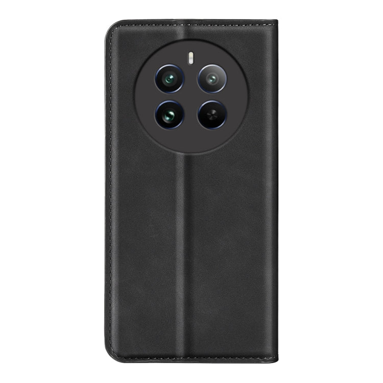 Black leather-style flip phone case back view with four-camera cutout.