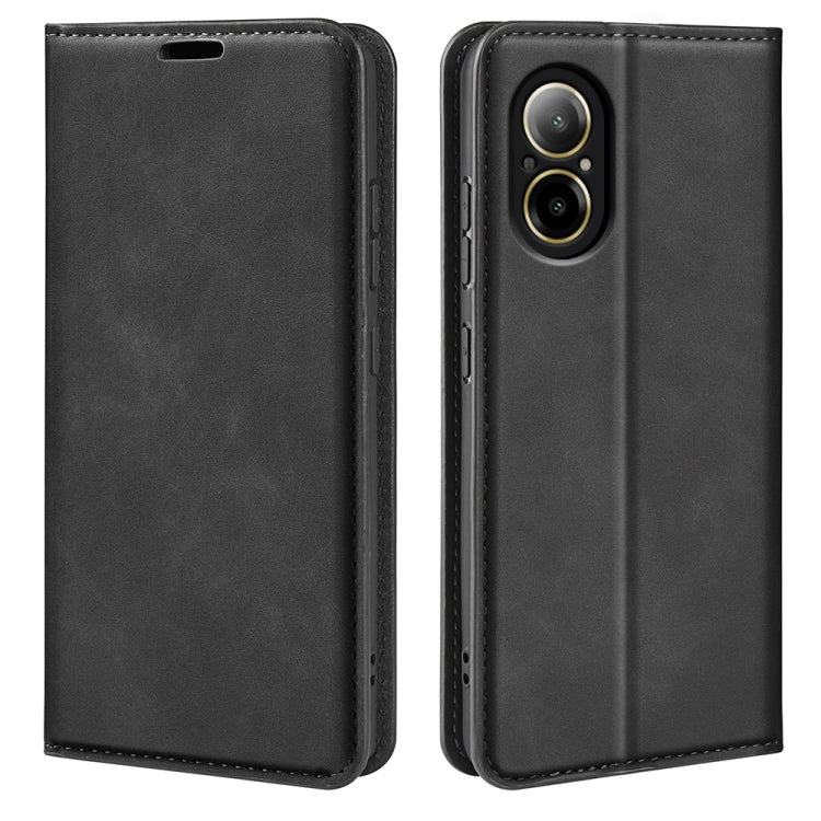 Black leather phone case with stitched trim and camera cutout (dual-lens)
