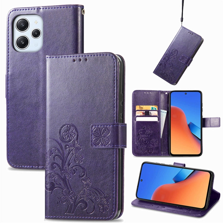 Four-leaf Clasp Embossed Buckle Leather Phone Case, For Xiaomi Poco C95 Pro, For Xiaomi Redmi 12 5G