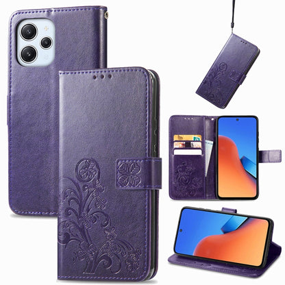 Four-leaf Clasp Embossed Buckle Leather Phone Case, For Xiaomi Poco C95 Pro, For Xiaomi Redmi 12 5G