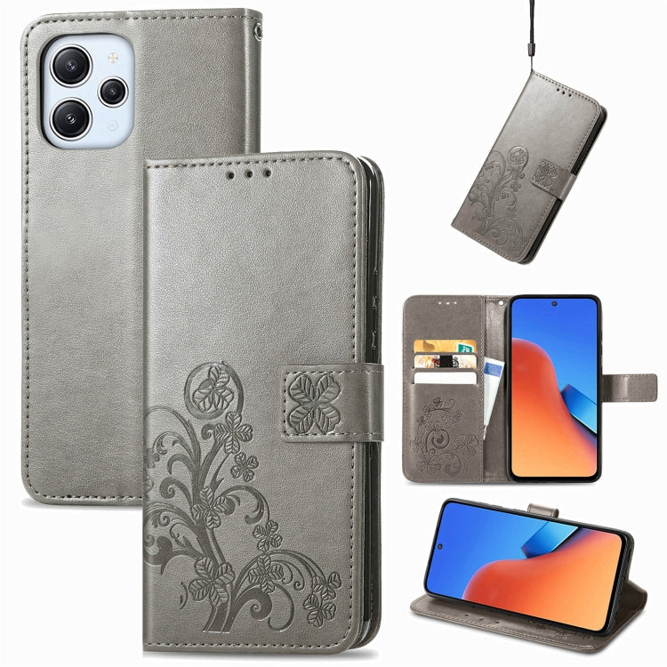 Four-leaf Clasp Embossed Buckle Leather Phone Case, For Xiaomi Poco C95 Pro, For Xiaomi Redmi 12 5G