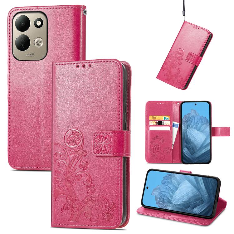 Four-leaf Clasp Embossed Buckle Leather Phone Case, For Xiaomi Poco C95 Pro, For Xiaomi Redmi 12 5G