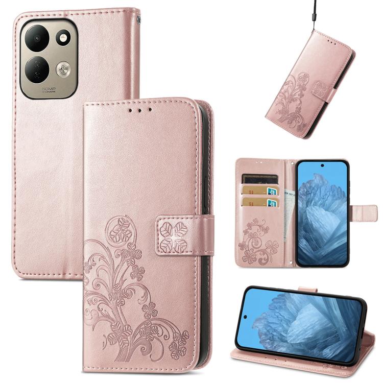 Four-leaf Clasp Embossed Buckle Leather Phone Case, For Xiaomi Poco C95 Pro, For Xiaomi Redmi 12 5G