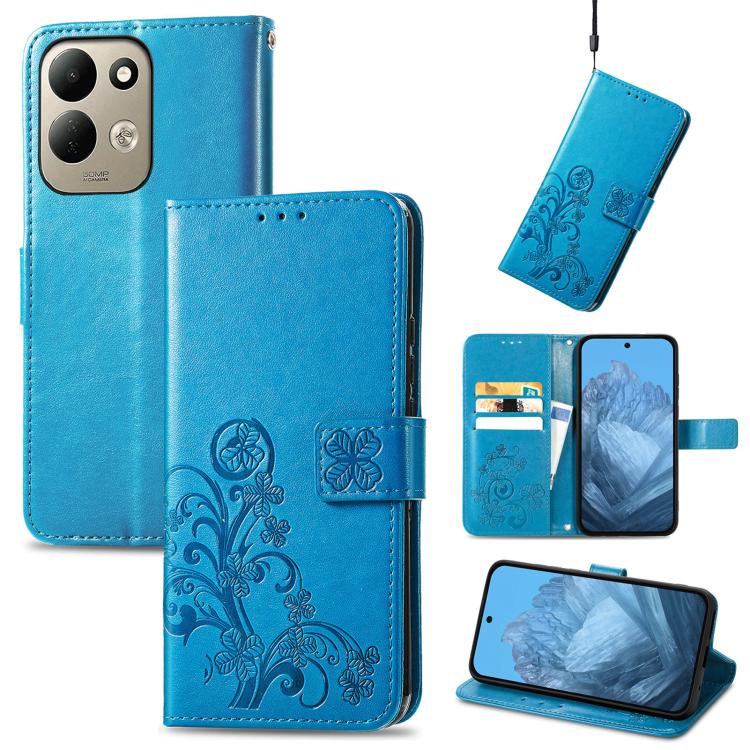 Four-leaf Clasp Embossed Buckle Leather Phone Case, For Xiaomi Poco C95 Pro, For Xiaomi Redmi 12 5G