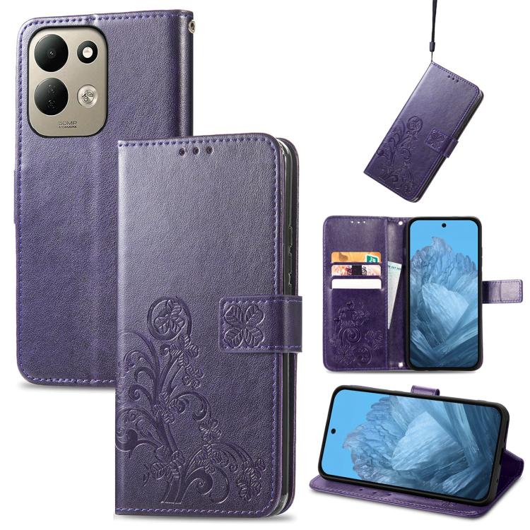 Four-leaf Clasp Embossed Buckle Leather Phone Case, For Xiaomi Poco C95 Pro, For Xiaomi Redmi 12 5G