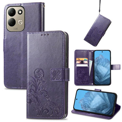 Four-leaf Clasp Embossed Buckle Leather Phone Case, For Xiaomi Poco C95 Pro, For Xiaomi Redmi 12 5G