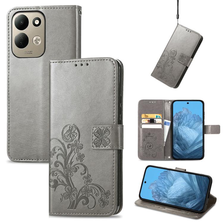 Four-leaf Clasp Embossed Buckle Leather Phone Case, For Xiaomi Poco C95 Pro, For Xiaomi Redmi 12 5G
