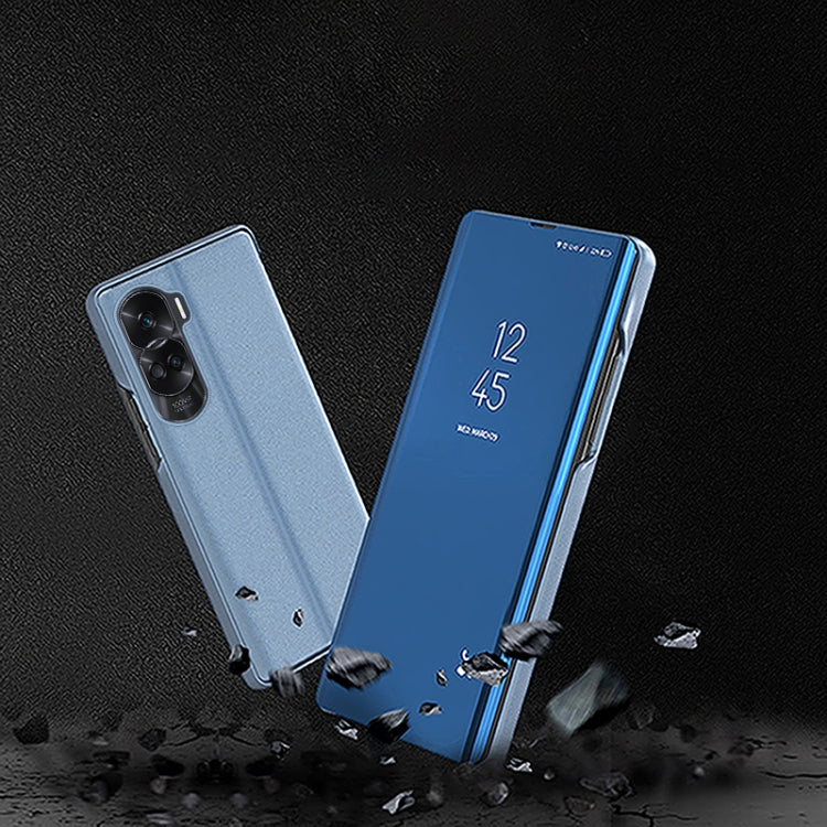 Plated Mirror Horizontal Flip Leather Phone Case with Holder, For Honor 90 Lite