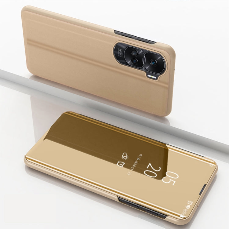 Plated Mirror Horizontal Flip Leather Phone Case with Holder, For Honor 90 Lite