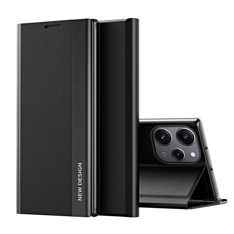 Black textured leather folio phone case with flip cover and built-in stand