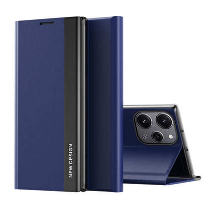 Dark blue textured leather folio phone case with flip cover and built-in stand