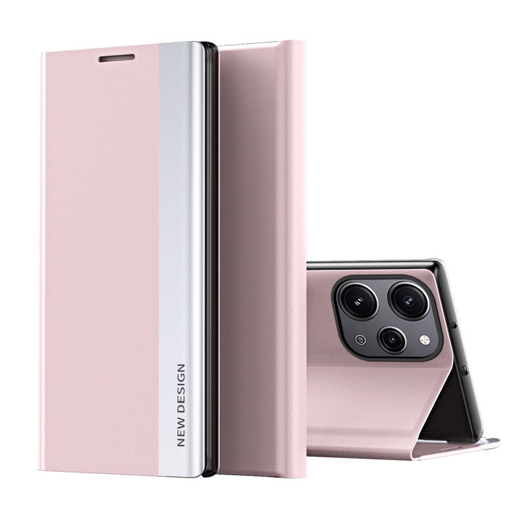 Pink textured leather folio phone case with flip cover and built-in stand
