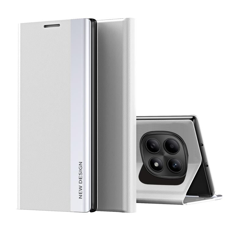 White leather folio phone case with flap and cutouts for camera and ports.