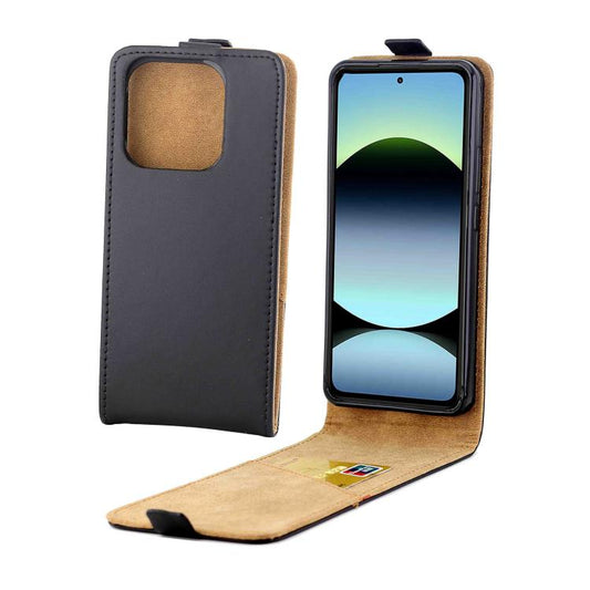 Vertical flip leather phone case with card slot, dark gray with tan card pocket