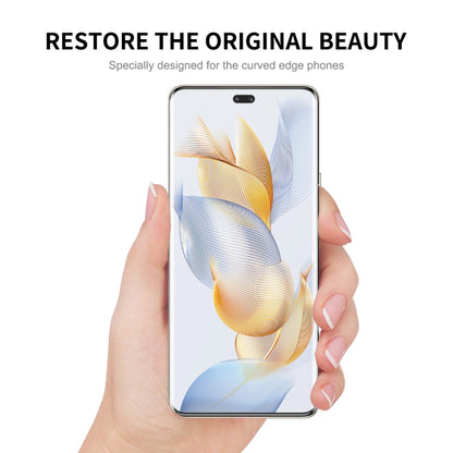 Smartphone screen protector film on front glass, held by hand