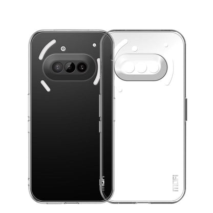 Clear transparent TPU phone case showing raised camera window and speaker cutout