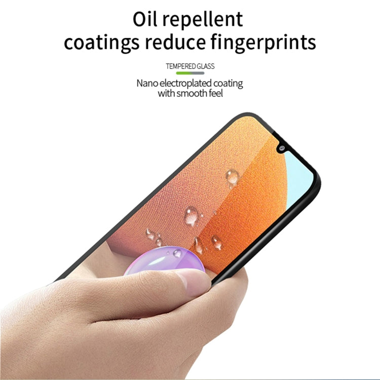 Tempered glass screen protector with anti-fingerprint, water-beading coating on phone screen