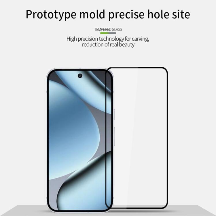 Tempered glass screen protector film fitted to a smartphone screen, full coverage