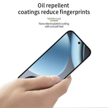 Tempered glass screen protector film with hand applied to a smartphone front