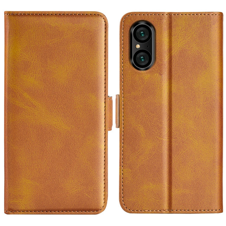 Yellow leather flip phone case with magnetic buckle and camera cutout
