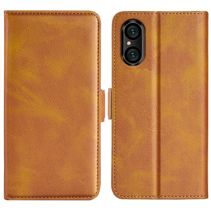 Yellow leather flip phone case with magnetic buckle and camera cutout