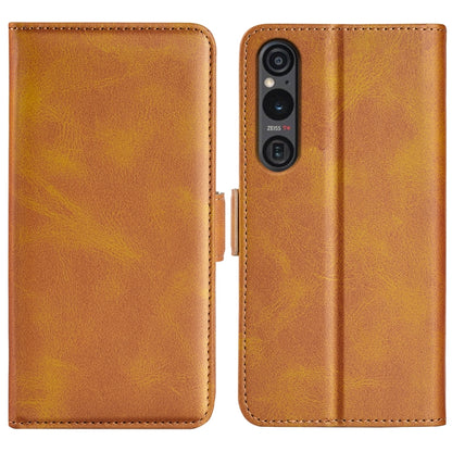 Yellow leather flip phone case with magnetic buckle, dual-side design