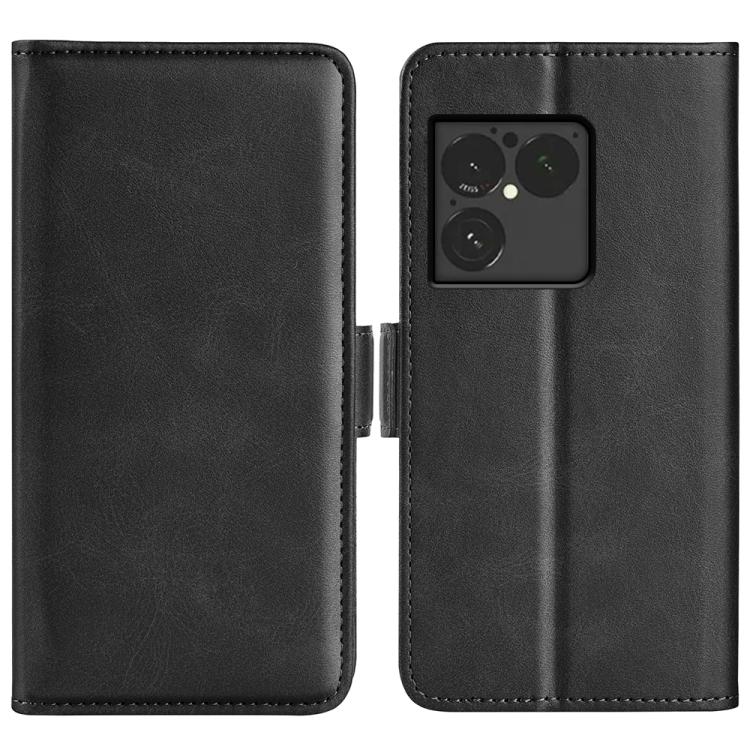Black leather flip phone case with magnetic buckle and side card slot