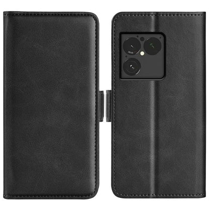 Black leather flip phone case with magnetic buckle and side card slot