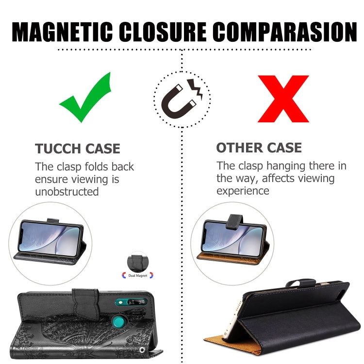 Butterfly Love Flowers Embossing Horizontal Flip Leather Case For Huawei P Smart Z with Holder & Card Slots & Wallet & Lanyard, Black, Blue, Gray, Light purple, Rose gold, Dark purple, Pink