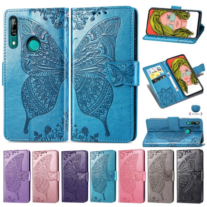 Butterfly Love Flowers Embossing Horizontal Flip Leather Case For Huawei P Smart Z with Holder & Card Slots & Wallet & Lanyard, Black, Blue, Gray, Light purple, Rose gold, Dark purple, Pink