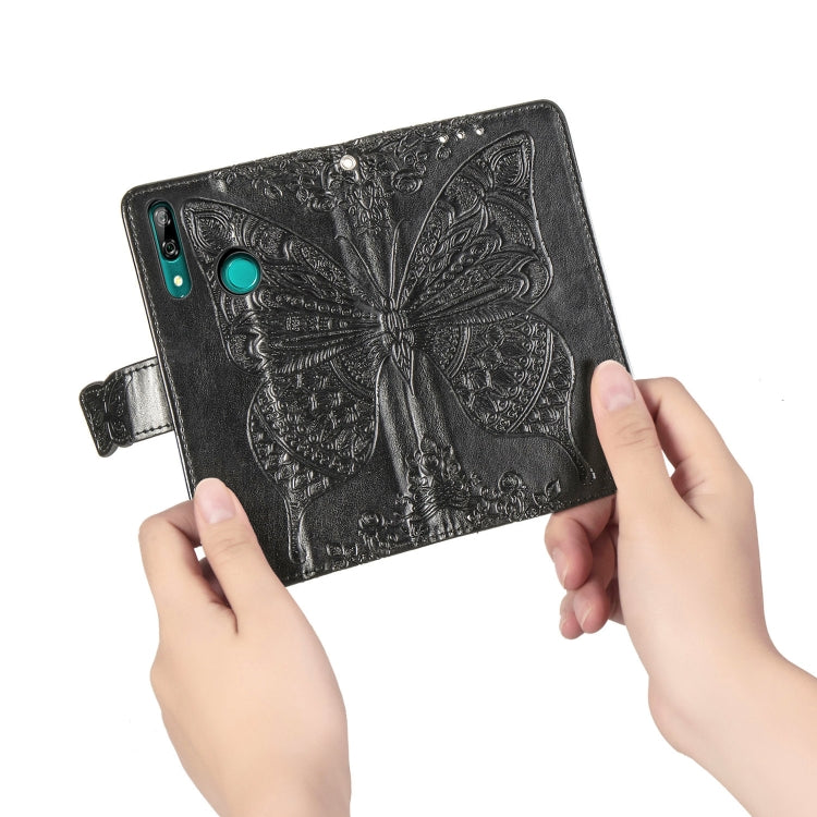 Butterfly Love Flowers Embossing Horizontal Flip Leather Case For Huawei P Smart Z with Holder & Card Slots & Wallet & Lanyard, Black, Blue, Gray, Light purple, Rose gold, Dark purple, Pink