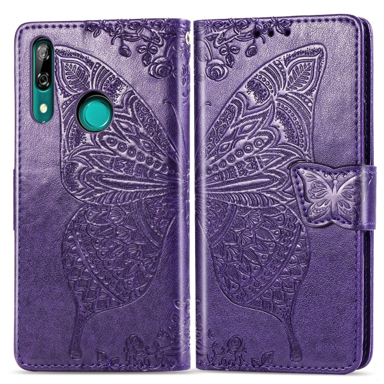 Butterfly Love Flowers Embossing Horizontal Flip Leather Case For Huawei P Smart Z with Holder & Card Slots & Wallet & Lanyard, Black, Blue, Gray, Light purple, Rose gold, Dark purple, Pink