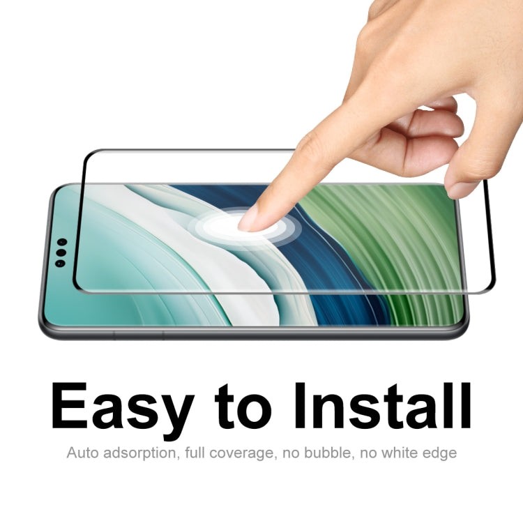 Curved tempered glass screen protector applied to a phone, full coverage across the display
