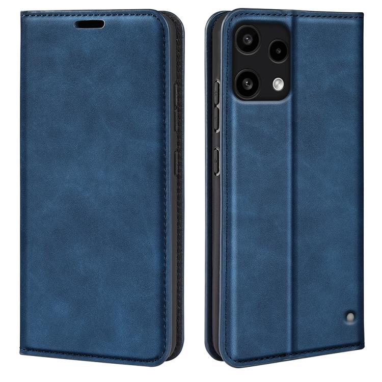 Magnetic suction leather phone case, dark blue flip cover with top cutout