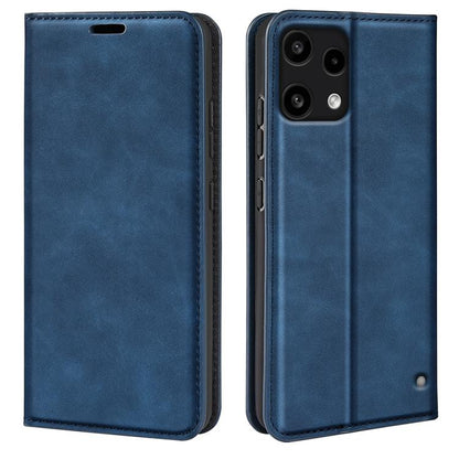 Magnetic suction leather phone case, dark blue flip cover with top cutout