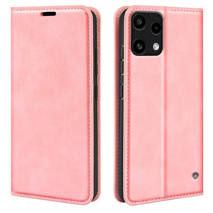 Magnetic suction leather phone case, pink flip cover with top cutout