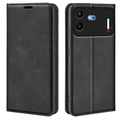 Black magnetic leather phone case with flip cover and rear camera cutouts