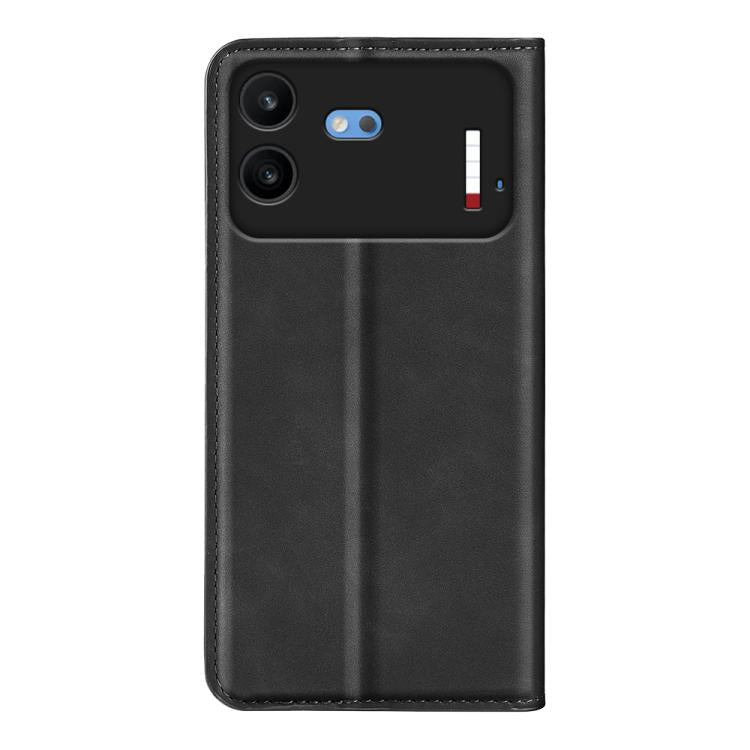 Black magnetic leather phone case with rear camera openings and side buttons